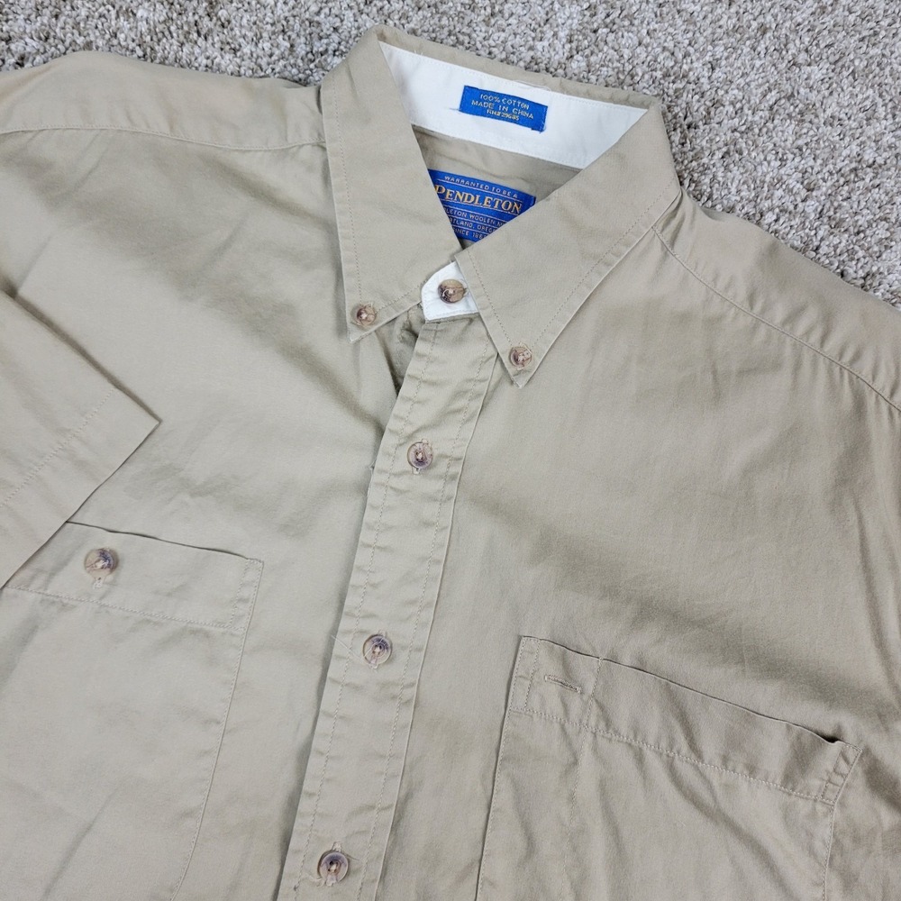 Pendleton Mens Medium Solid Beige Button Down Short Sleeve Workshirt